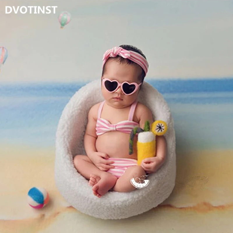 Online Dvotinst Neugeborenen Baby Mädchen Fotografie Requisiten Strand Rosa Badeanzug Bikini Stirnband 3 Stück Fotografia Schießen Foto Requisiten