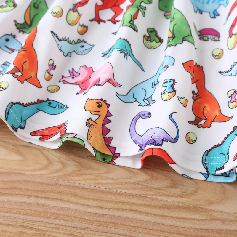 

2021 New Summer Baby Girl Dress Baby Clothes Dinosaur Print Short Sleeve Girls Dress Cotton Casual Kids Dresses for Girls 0-18M
