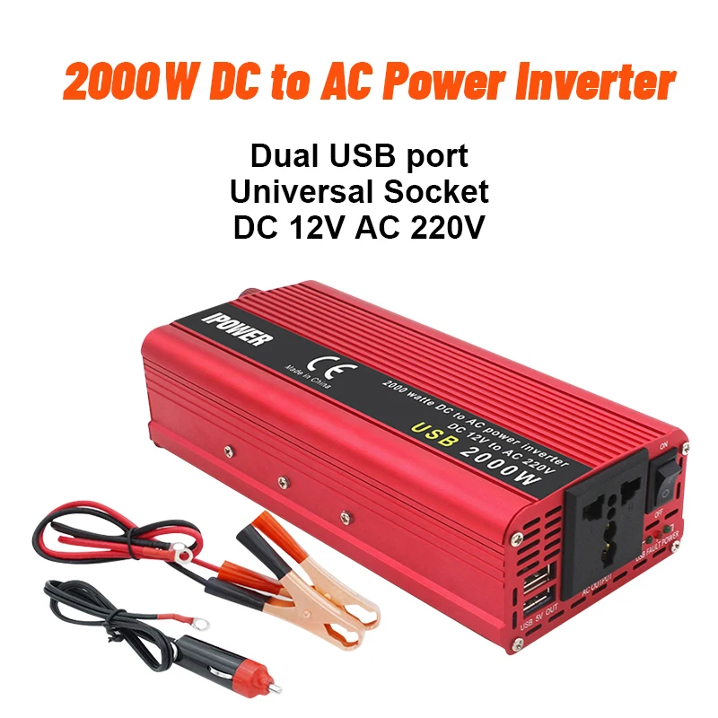 Инвертор двойной USB 2000 Вт преобразователь постоянного тока 12 В 24 к AC110V 220 в
