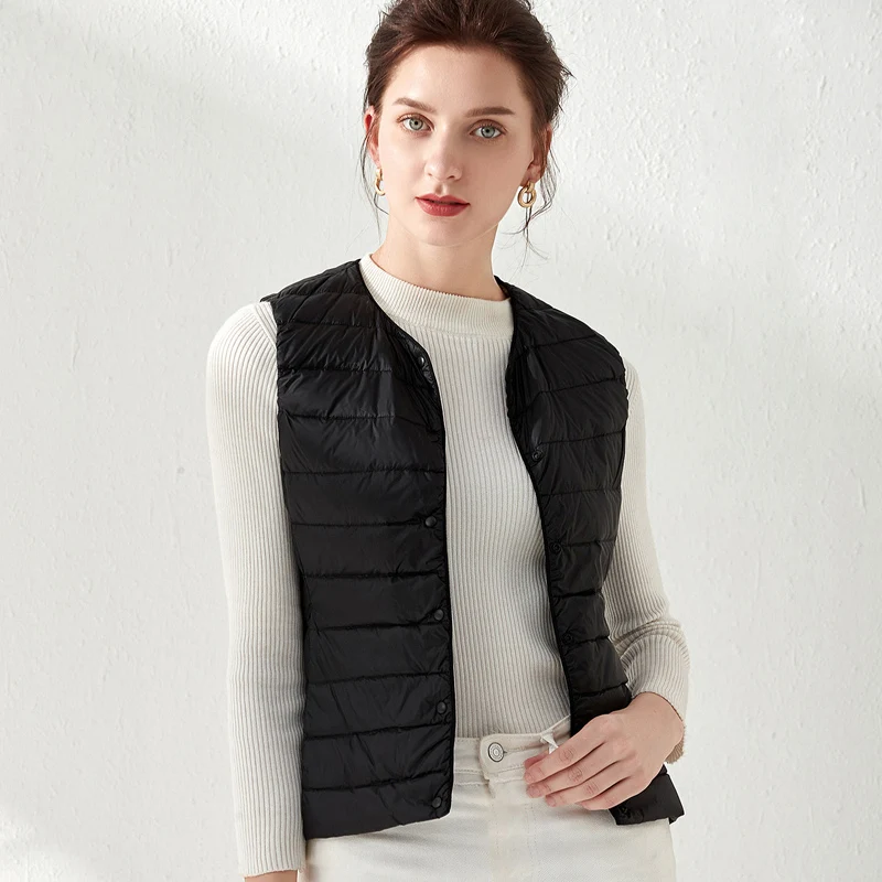 

2022 New Ultra Light Down Coat Women Single-breasted Sleeveless Vest Female White Duck Down Waistcoat Ladies Warm Puffer Jackets