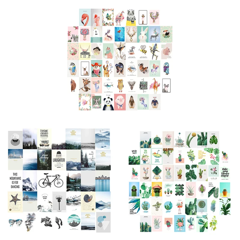 

50Sheets Animal Plant Pattern Postcard Sticker DIY Hand Account For Scrapbooking Journal Decoration Background Wall Material