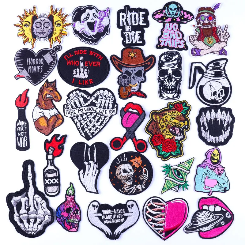 Punk Skull Clothing Thermoadhesive Patches on Clothes 	 Iron on Patches Bike Stickers Badges Appliques For Clothing Sewing DIY