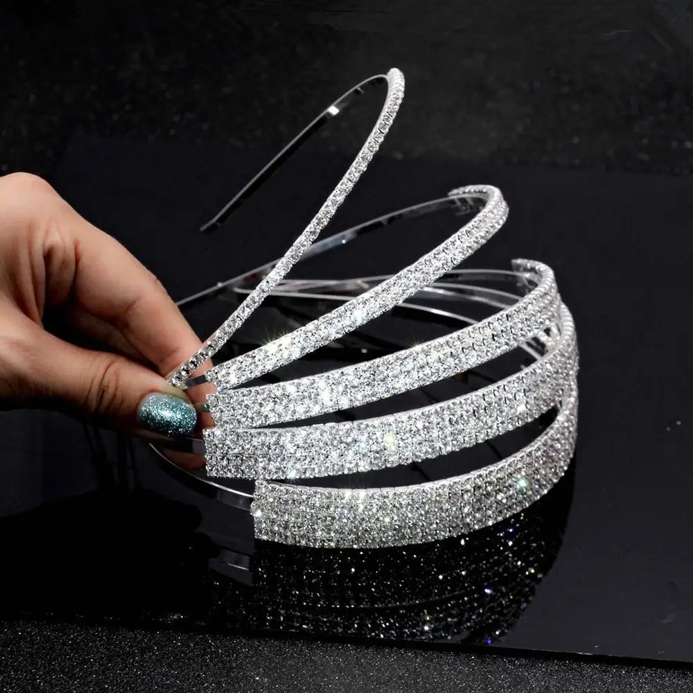 

Fashion Princess Wedding Bridesmaid headdress multi row Rhinestone Headband girl crystal jewelry hair ornament bridal headdress