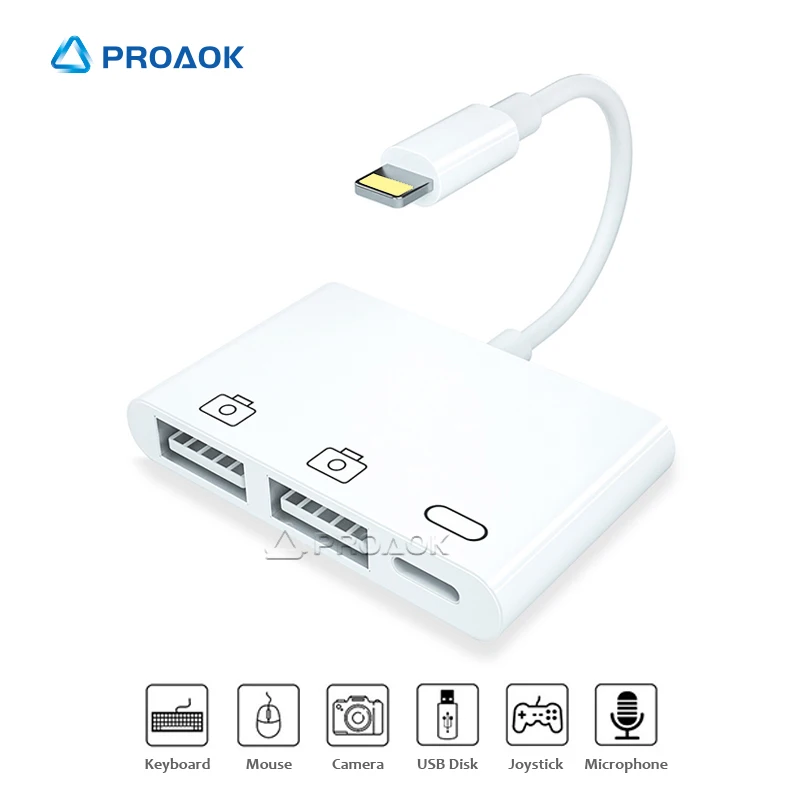 

USB OTG адаптер для iPhone 7 8 11 XS Max Dual USB 3,0 цифровая камера ридер для Lightning Поддержка мыши U диск телефон Аксессуары