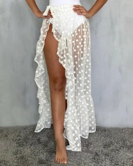 Женское Сетчатое прозрачное сексуальное пляжное платье-бикини в горошек с