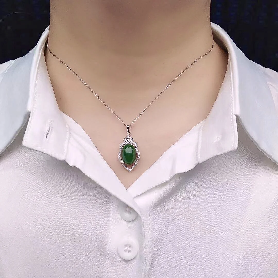 Зеленый нефритовый кулон в китайском стиле для вечерние 10 мм * 14 6 карат из