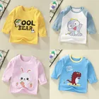 Детская рубашка на подкладке хлопковая футболка новые весенне-осенние Топы с рисунком для малышей, милая одежда с рисунком динозавра Топ для мальчиков и девочек