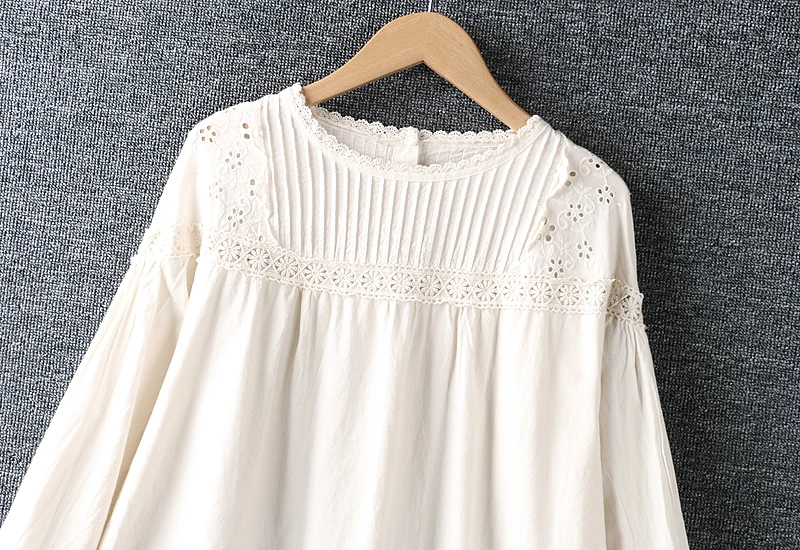 

2021 New Spring Women Dress Japan Style Literary Small Fresh O-Neck Embroidery Solid Color Loose Long Sleeve Dresses Women