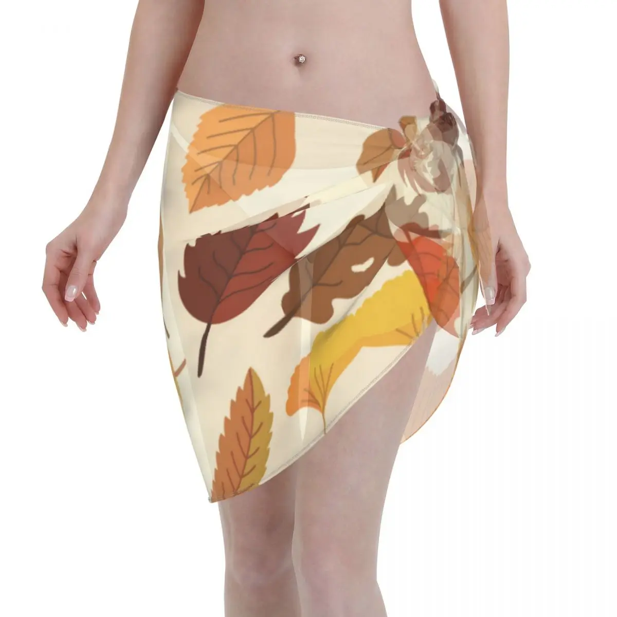 

2021 Women Swimwear Pareo Scarf Bikini Cover-Ups Wrap Kaftan Sarong Beach Sexy Skirts Autumn Leaves Print Swimsuit Cover-Ups