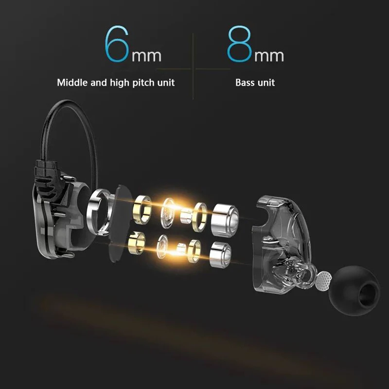 Проводные наушники вкладыши с двойным драйвером басовый сабвуфер Hi Fi 6D