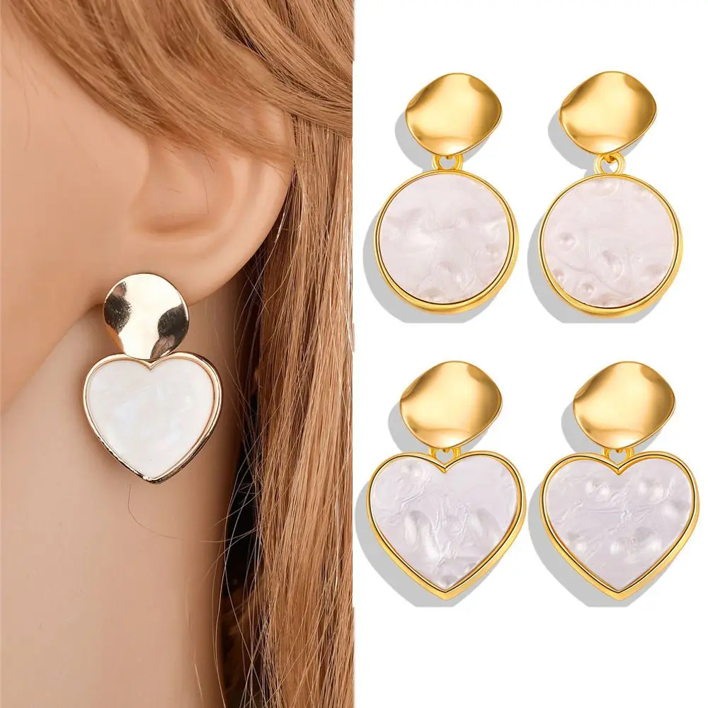 Стильные серьги гвоздики Ретро простое сердце круг блестки акриловые сережки