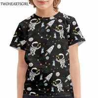 twoheartsgirl t shirt cartoon astronaut printed short sleeves summer clothing black tee shirt tops for kids boys o neck t shirt