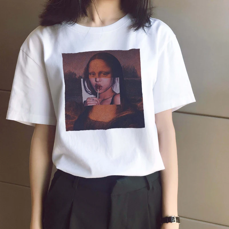 ZSIIBO Новинка лета 2019 футболка Мона Лиза с принтом из мультфильма Харадзюку
