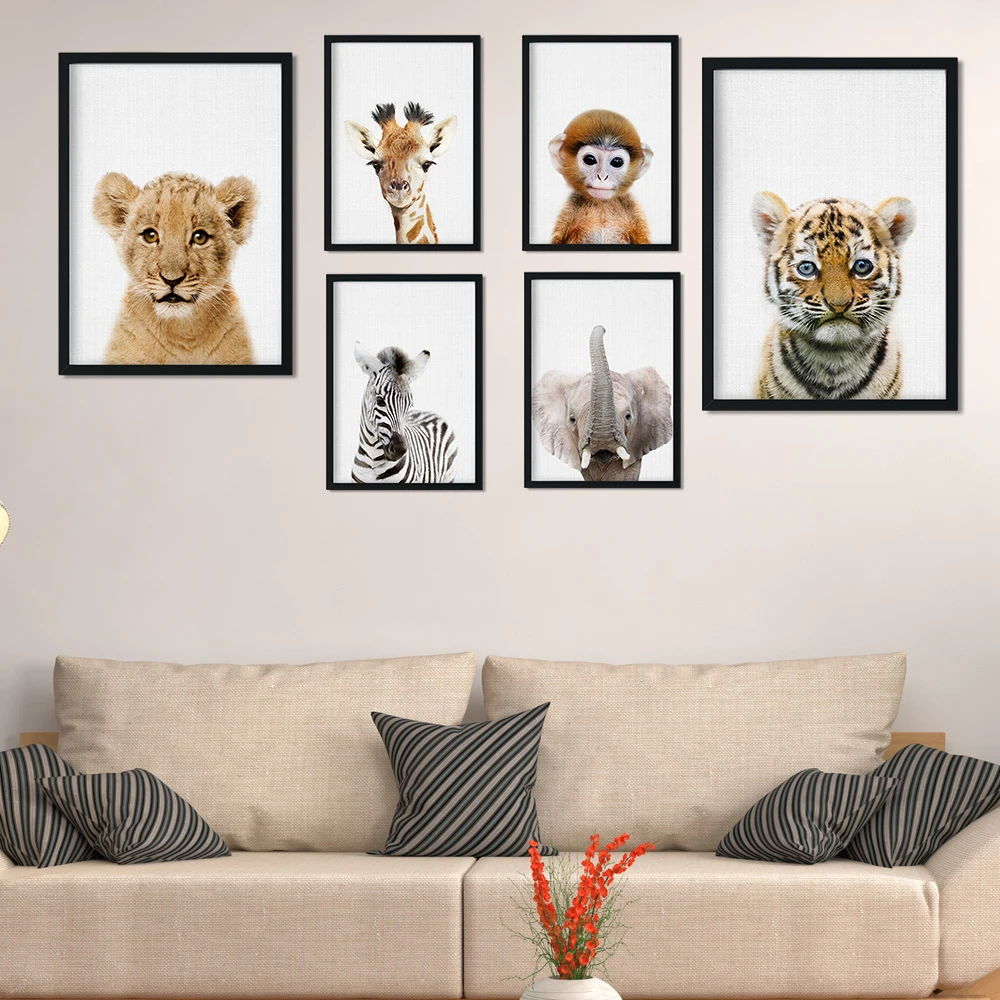 

Настенный плакат в скандинавском стиле с изображением слона, жирафа, льва, зебры, украшение детской комнаты, художественный Декор, живопись, плакаты, Картина на холсте M494