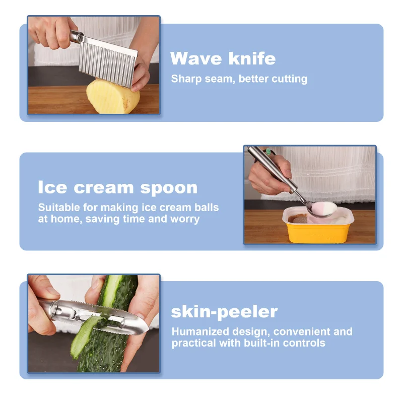 

6Pcs Stainless steel kitchen gadget set fruit knife coring device carving knife watermelon digging spoon potato peeling knife