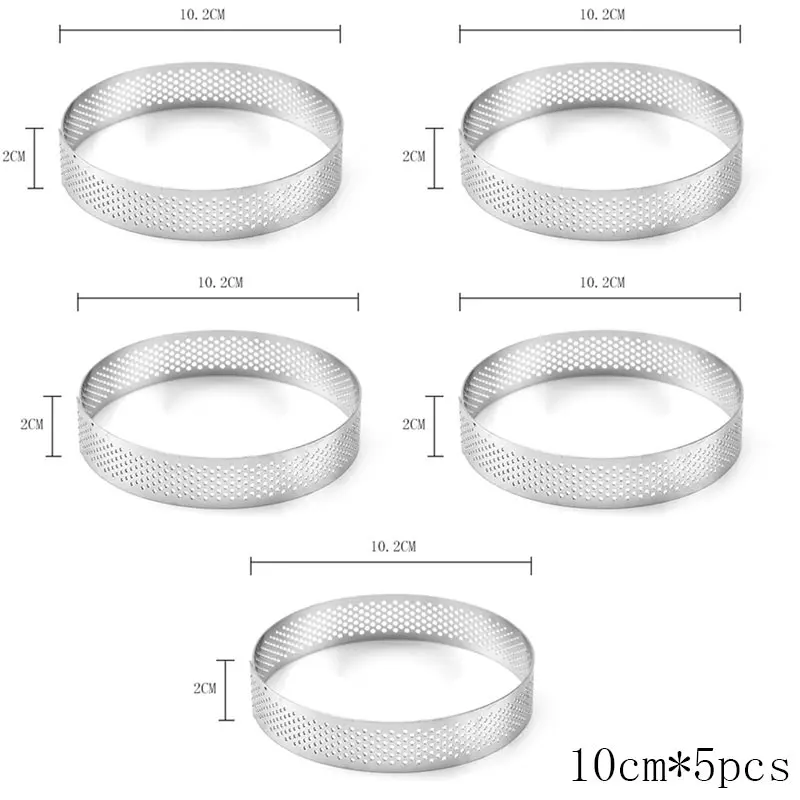 10cm Французский стиль мусс торт кольцо Круглый Нержавеющая Сталь Пицца фруктовый пирог круг DIY десерт украшения плесень с отверстием дышащий 5 шт - Цвет: 10cm