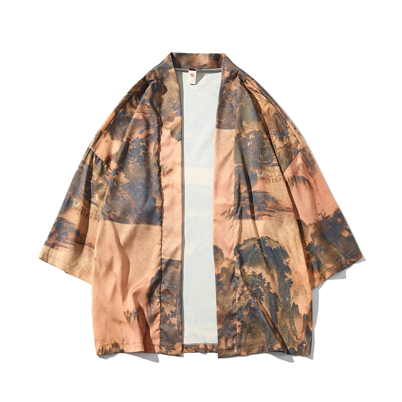 

Japan Style Harajuku Kimono Cardigan Nice Vintage Printed Outerwear Blouse Mens Cardigan Loose Jacket Yukata Coat Baggy Tops