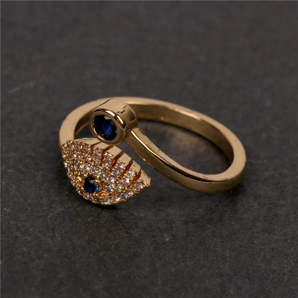 Счастливый глаз Синий Циркон Открытое кольцо золотистый цвет медное обручальное