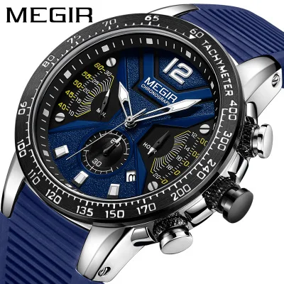 

Megir Men's Chronograph Analog Quartz Watch with Date Luminous Hands Waterproof Silicone Rubber Strap Wristswatch for Man