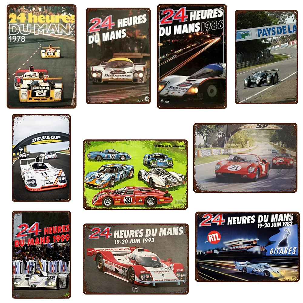 

Классический гоночный автомобиль Le Mans, 24 часа, подходящий в стиле ретро, Лицензионная табличка, металлический винтажный жестяной знак, деко...