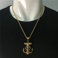 fashion cross rudder anchor gold color navigation religious punk pendant necklace for men jewelry