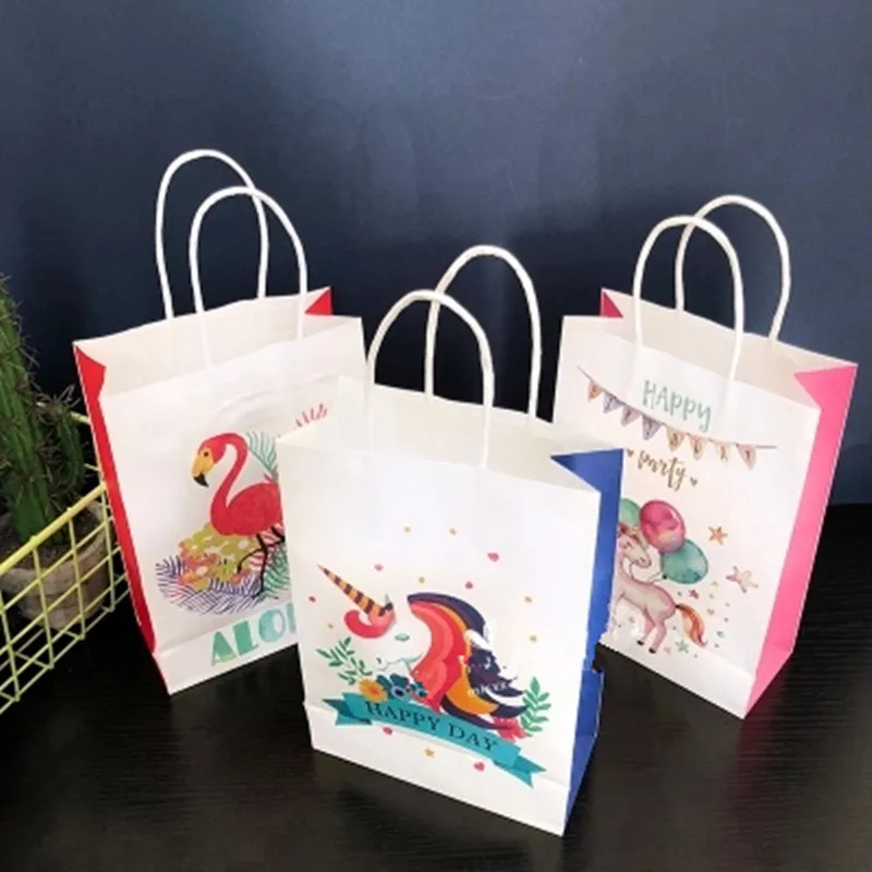 6 шт Единорог/Фламинго конфеты коробки бумажные подарки мешок с ручками упаковка