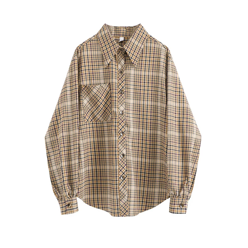 

Women Plaid Blouse Oversize Autumn Long Sleeve Turn-Down Collar Plus Size Button Up Casual Vintage Shirt Female Tops Streetwear