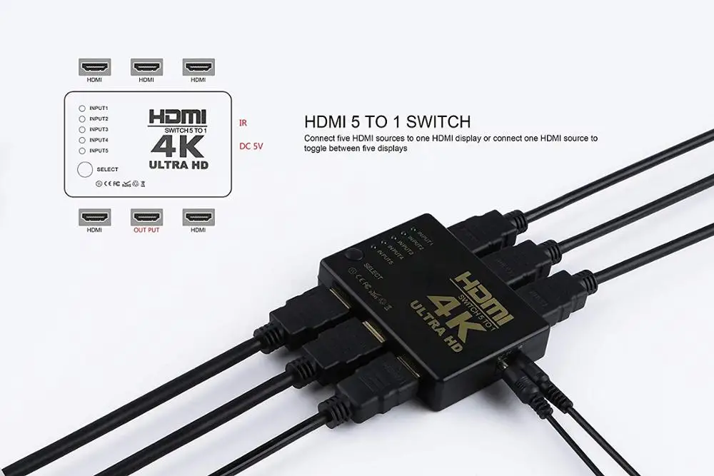 HDMI коммутатор 5 портов 4K* 2K 1080P HDMI Переключатель Селектор сплиттер коробка Ultra HD с концентратором ИК пульт дистанционного управления для HD tv DVD tv Box Z2