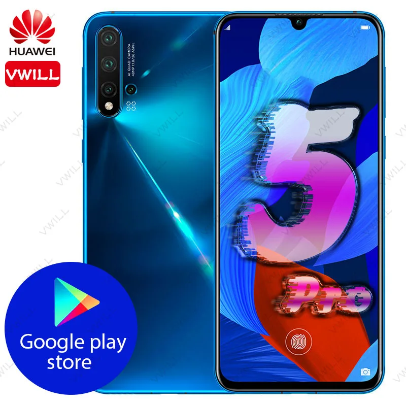 Мобильный телефон HuaWei Nova 5 Pro, 8 ГБ, 128 ГБ, четыре ядра, 6,39 дюймов, OLED экран, сканер отпечатков пальцев, Android 9,0, 40 Вт, SuperCharge, NFC