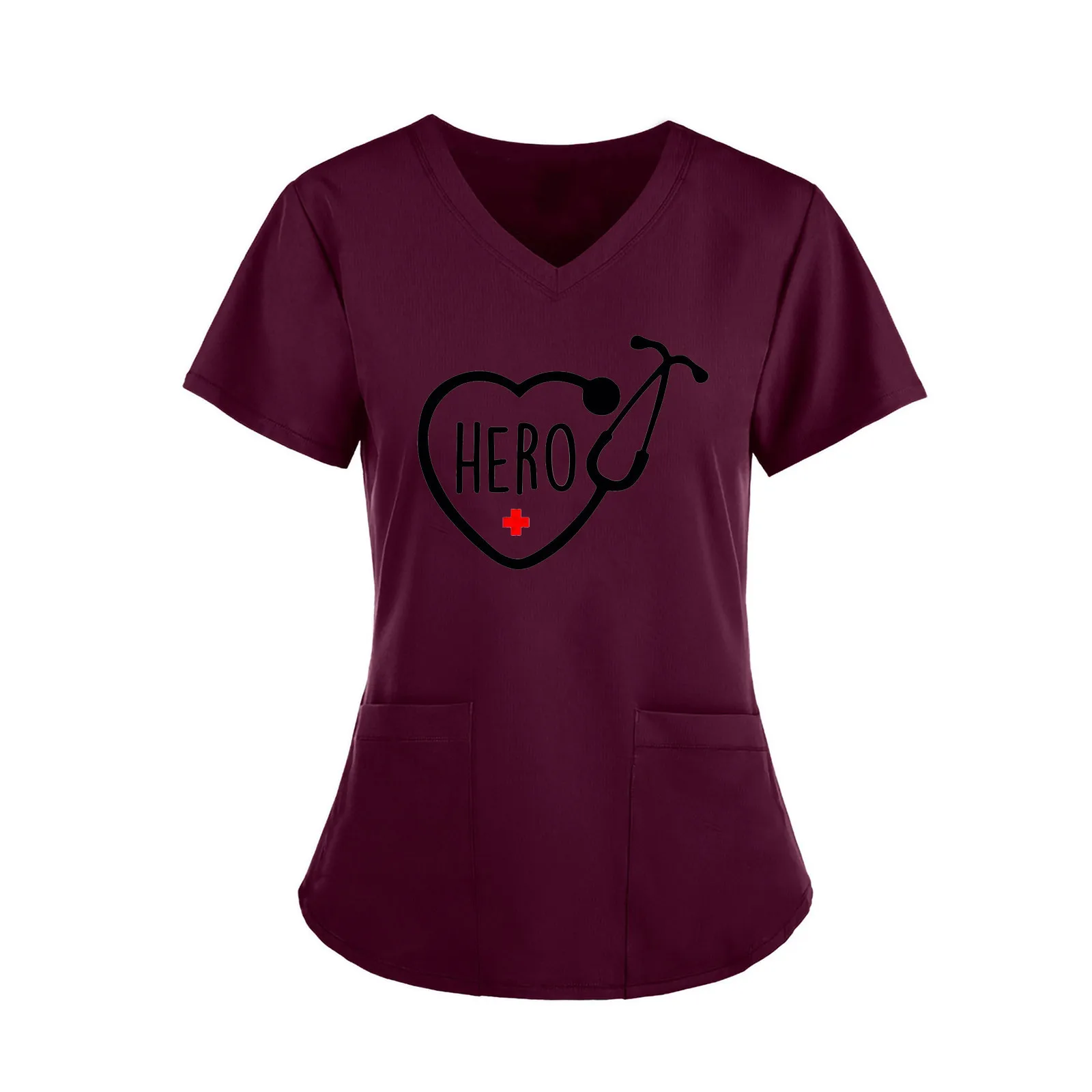 

Print Nursing Scrubs Tops Women T Shirt Short Sleeve Scrubs Uniforms Nurse V-neck Pocket Women Clothes Beauty Solon Workwear J30