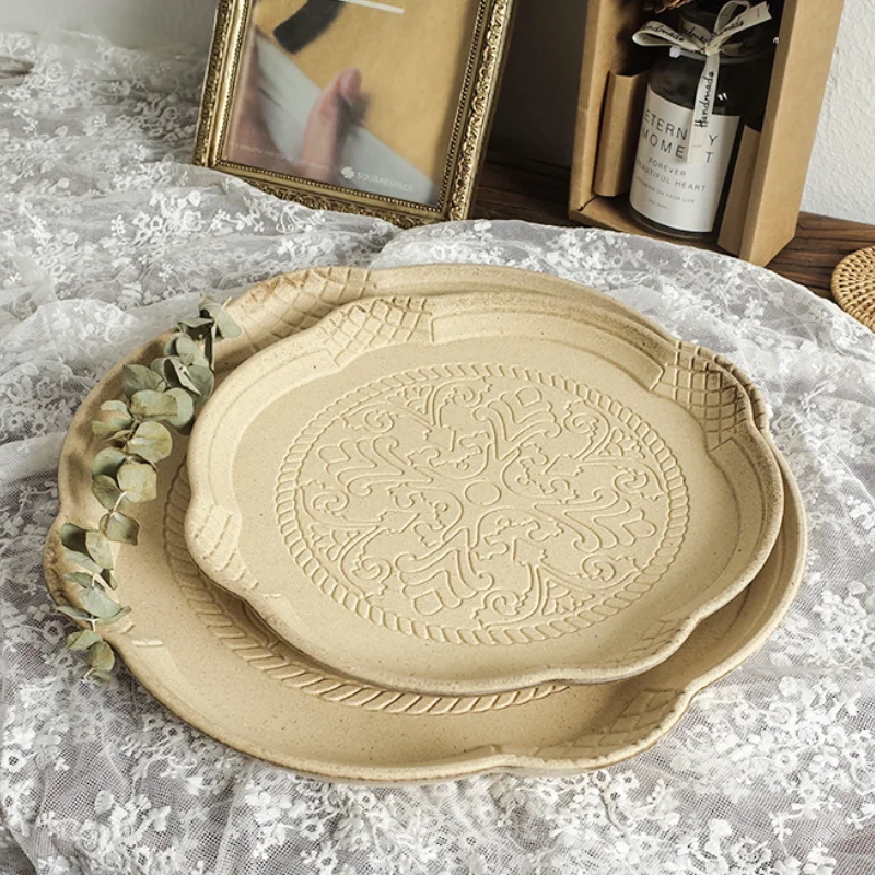 Деревянный поднос в винтажном старинном стиле из грубой древесины прессованная