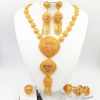 hot style african beads wedding jewelry set dubai gold color nigeria classic zircon necklace women bangle earring ring