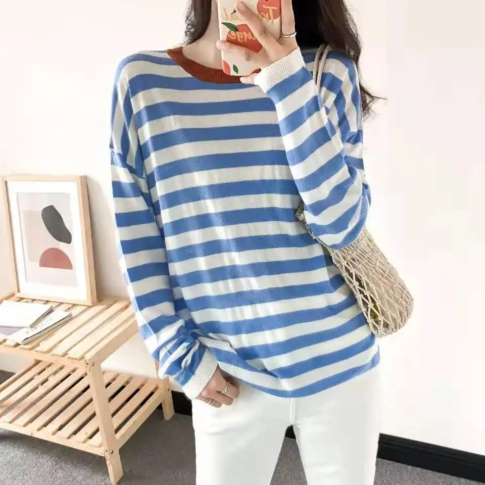 

Striped women Sweaters 2021 Autumn Korean Style Wool Striped women Pullovers Harajuku Streetwear women Clothing Wool Sweater