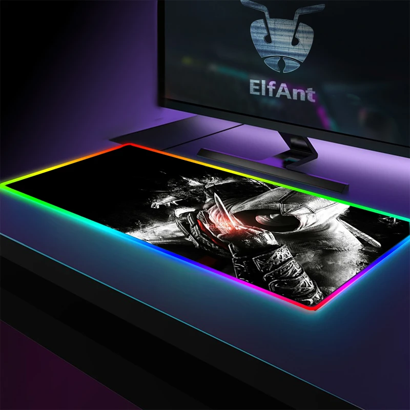

LED desk mat Assassins Creed Large Gaming mouse RGB Gamer Suede Desk Mat Computer Mousepad Keyboard Table Cover for Dota