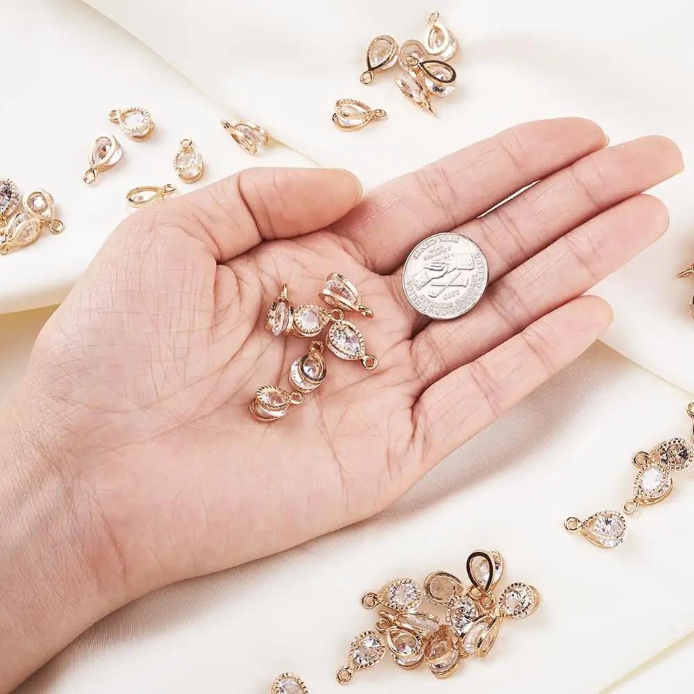 100pcs Alloy Charms Drop Pendants with Cubic Zirconia for DIY Women Fashion Jewelry Making Dangle Earrings Bracelet 13x8x6mm | Украшения и