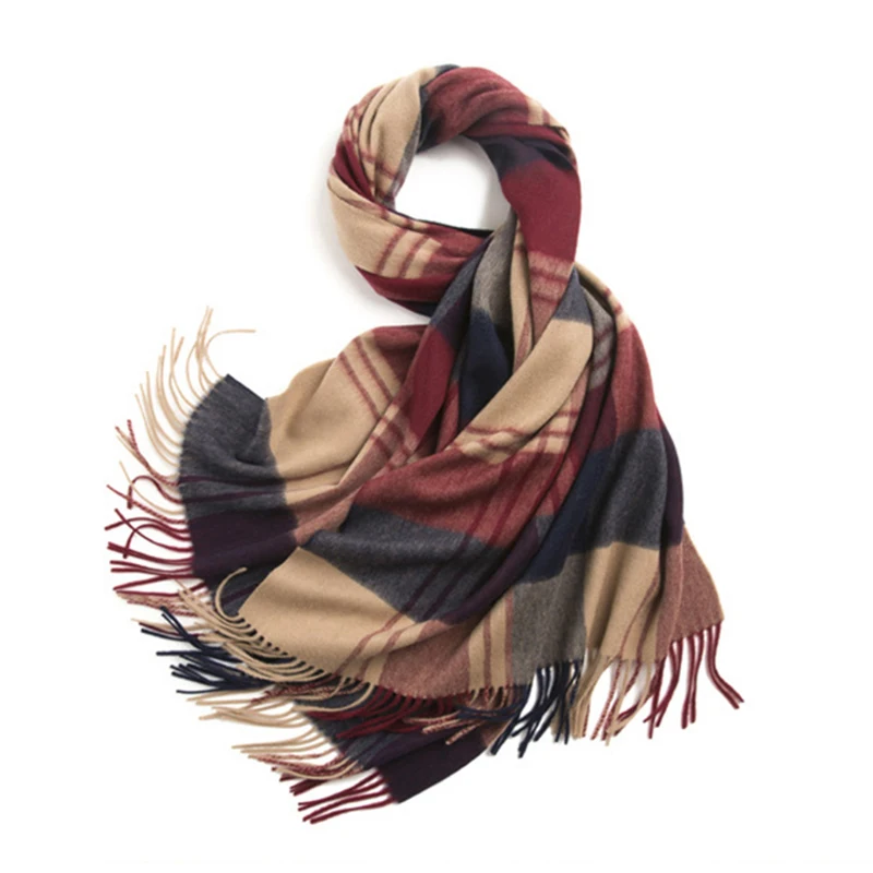 Классический шарф в клетку из овечьей шерсти Wixra тёплый платок кашемировый