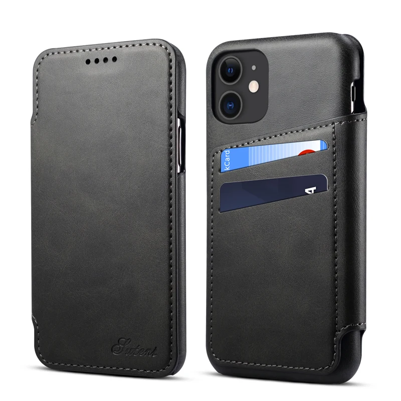 Для iPhone 11 из искусственной кожи, флип-чехол, Ретро стиль, многофункциональный чехол, тонкий бизнес-чехол для смартфона, чехол для iPhone 11 Pro Max - Цвет: Черный