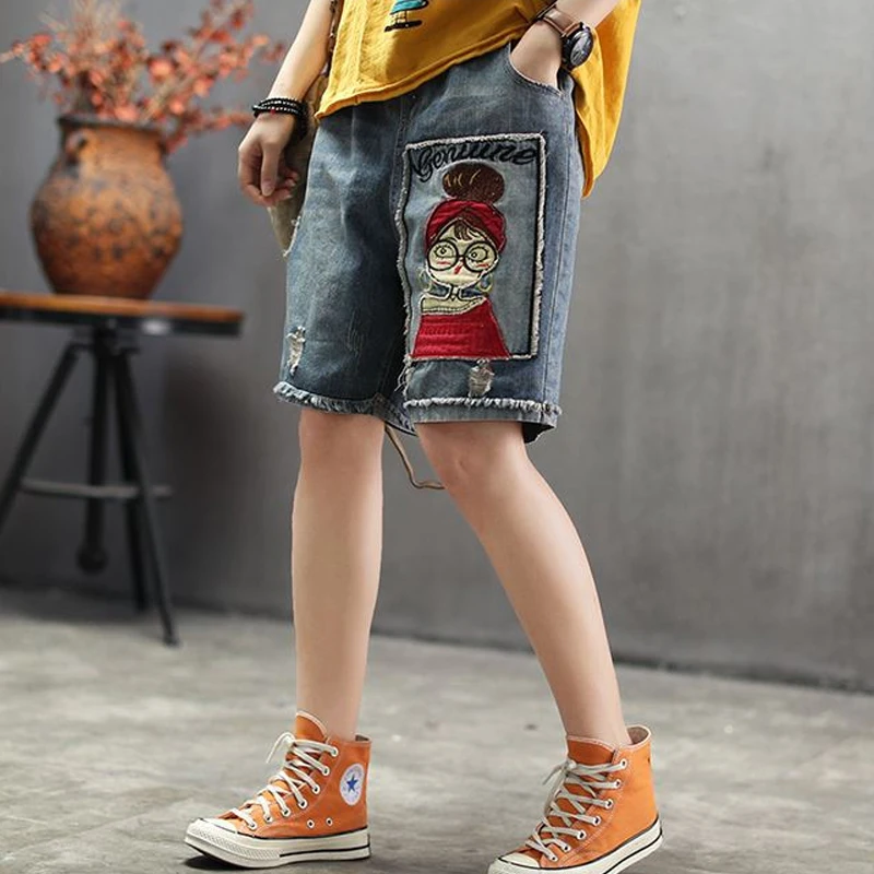 

Max LuLu Summer Fashion Ladies Vintage Ripped Patchwork Denim Shorts Women Holes Casual Jeans Female Straight Trousers Big Size