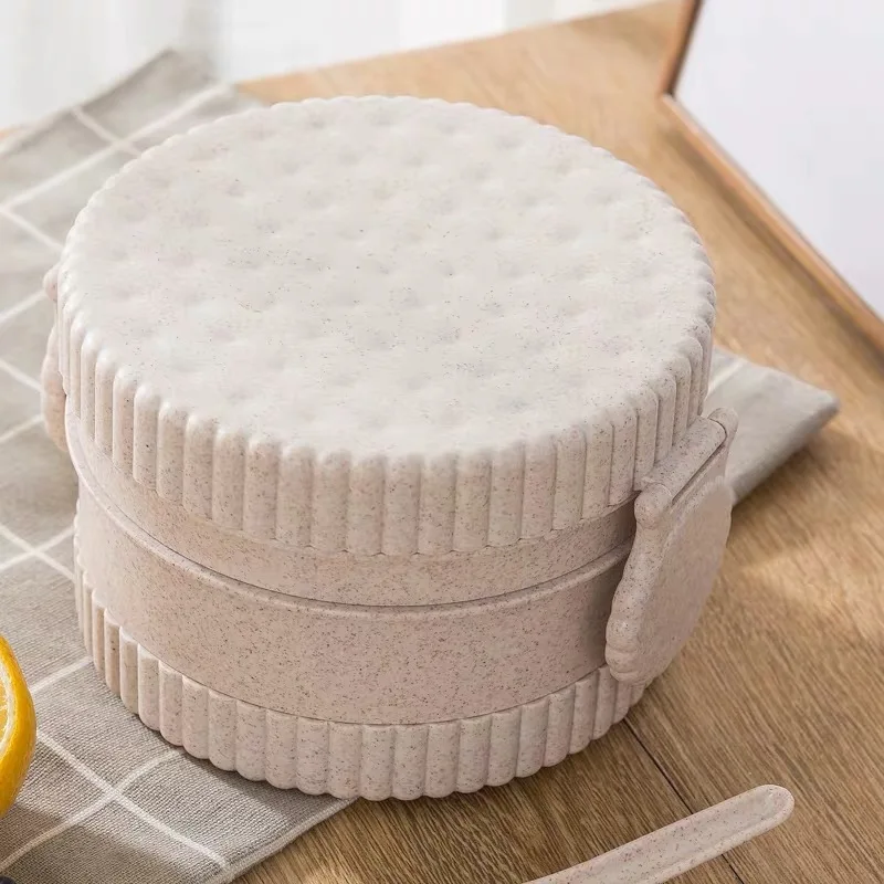 Портативный Круглый двухслойный Ланч-бокс из пшеничного волокна 550 мл