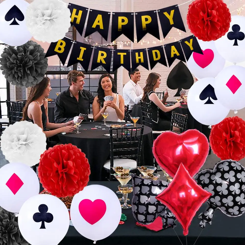 

23pcs Casino Poker Theme Decoration Playing Card Disposable Tableware Poker Las Vegas Party Decoration Balloon Banner
