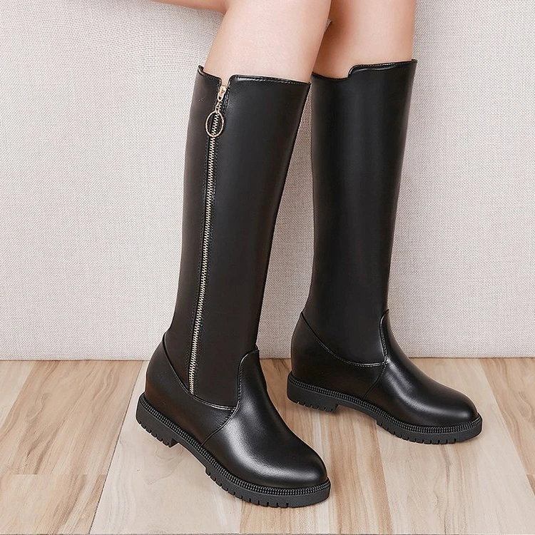 Осенне зимние сапоги до колена женские Сапоги выше из мягкой кожи на молнии