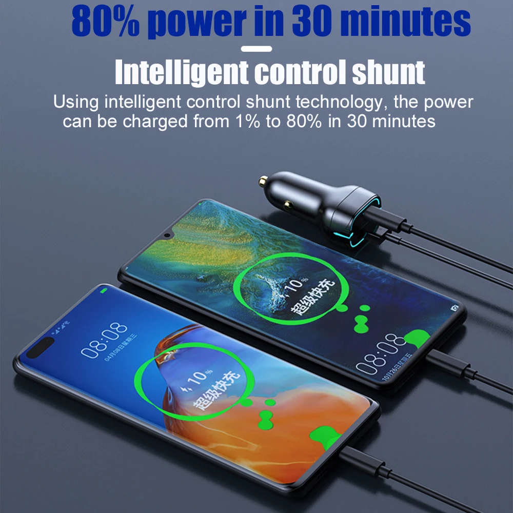 

Car Charger PD QC3.0 USB Fast Charging Flash Blue LED Display Cigarette Lighter Quick Charge USB Socket Power Adapter G10