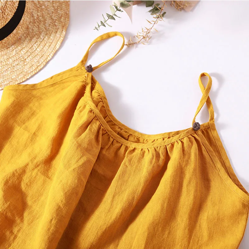 

NINI WONDERLAND New 2021 Summer Linen Casual Camis Tops Women Spaghetti Strap Sleeveless Vintage Tank Tops Mori Grils 9 Colors
