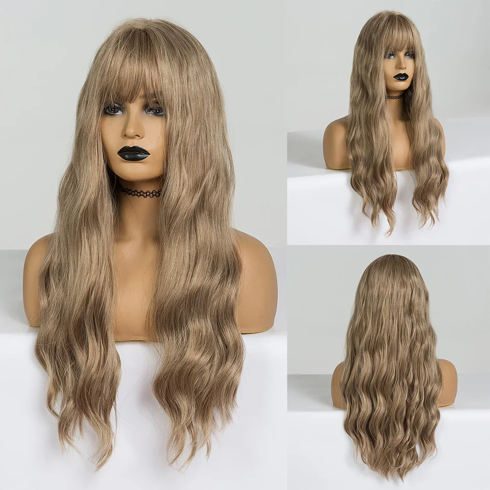 

EASIHAIR Long Vanilla Blonde Wave Wigs with Bangs Synthetic Glueless Wigs For Black Women Cosplay Wigs Natural Hair Wigs