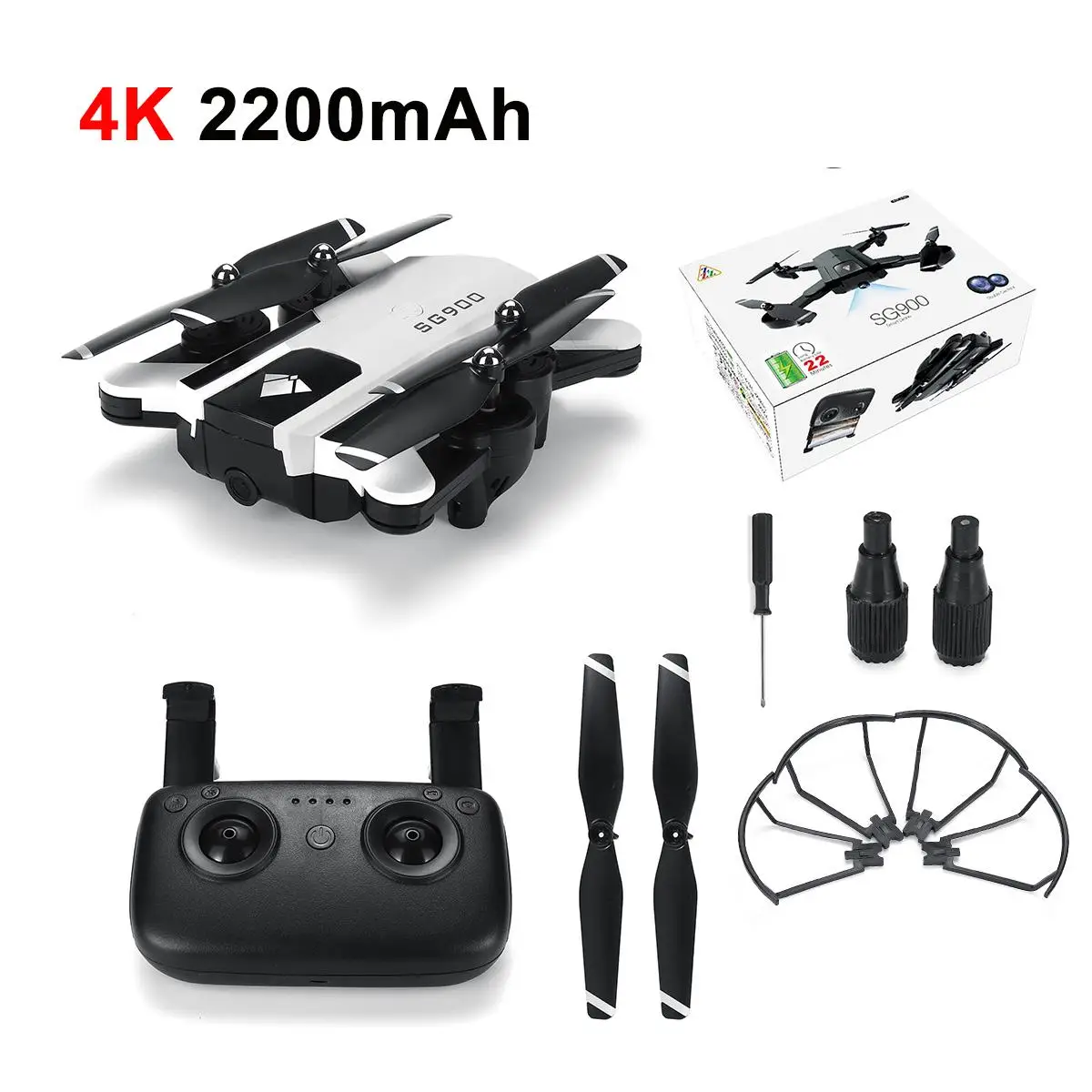 white 2200mAh box SG900 складной Дрон Профессиональный с двойной камерой Дрон 4K селфи WiFi FPV широкоугольный оптический поток RC Квадрокоптер Вертолет игрушка - Цвет: white 2200mAh box
