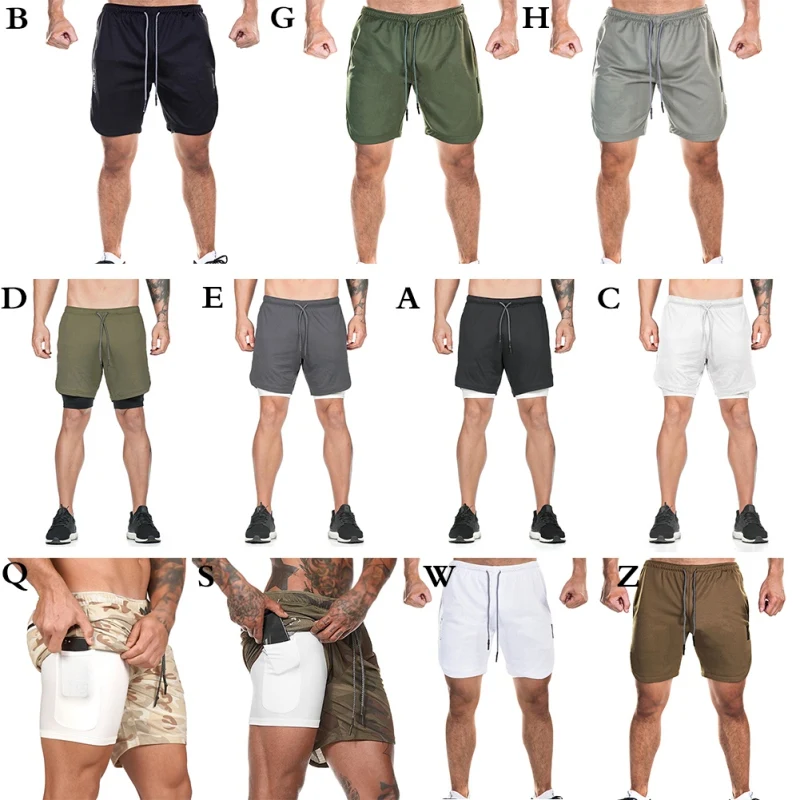 

Mens Double Layer Phone Pocket Running Shorts Gym Fitness Training Quick Dry Beach Short Man Summer Sports Workout Shorts