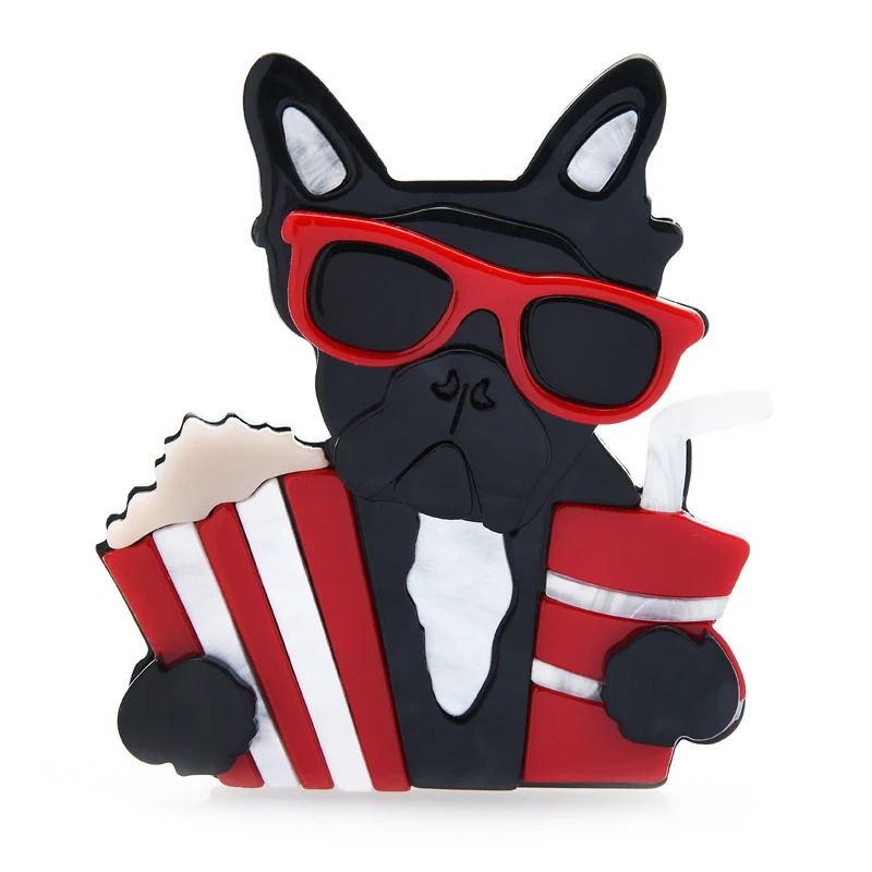 

Wuli&baby Acrylic Take Popcorn Cola Dog Brooches For Women Girl Cool Fashion Pet Animal Party Office Brooch Pin Gifts