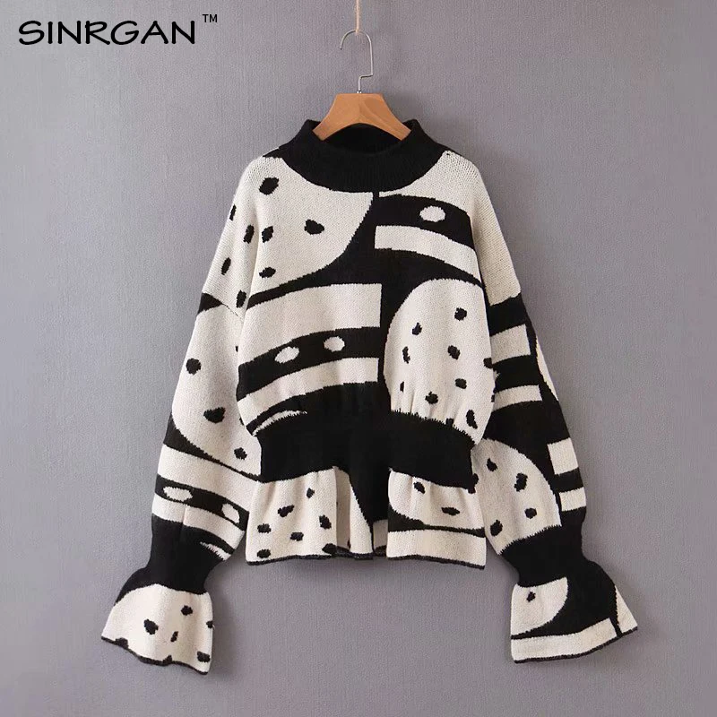 SINRGAN черные и белые пуловеры с геометрическим рисунком художественный дизайн