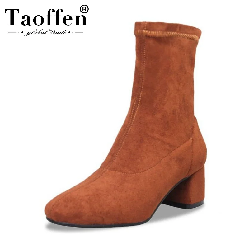 Taoffen/женские зимние ботильоны без шнуровки модная удобная офисная обувь на