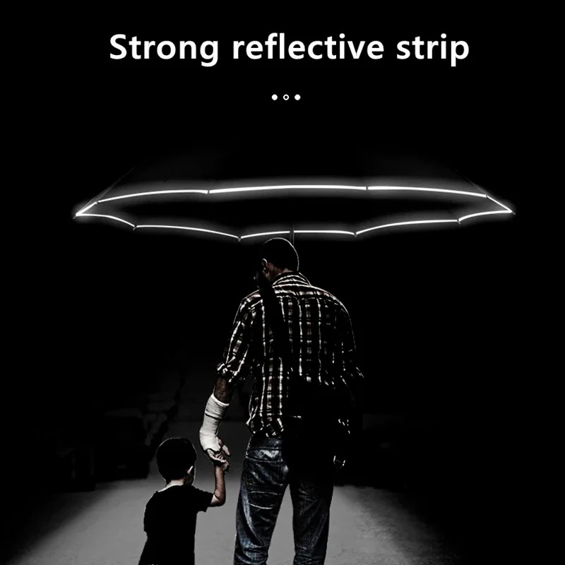 

For Xiaomi Automatic Umbrella with Reflective Stripe Reverse Led Light Umbrella Academy 10 Ribs 3-folding Inverted Umbrella